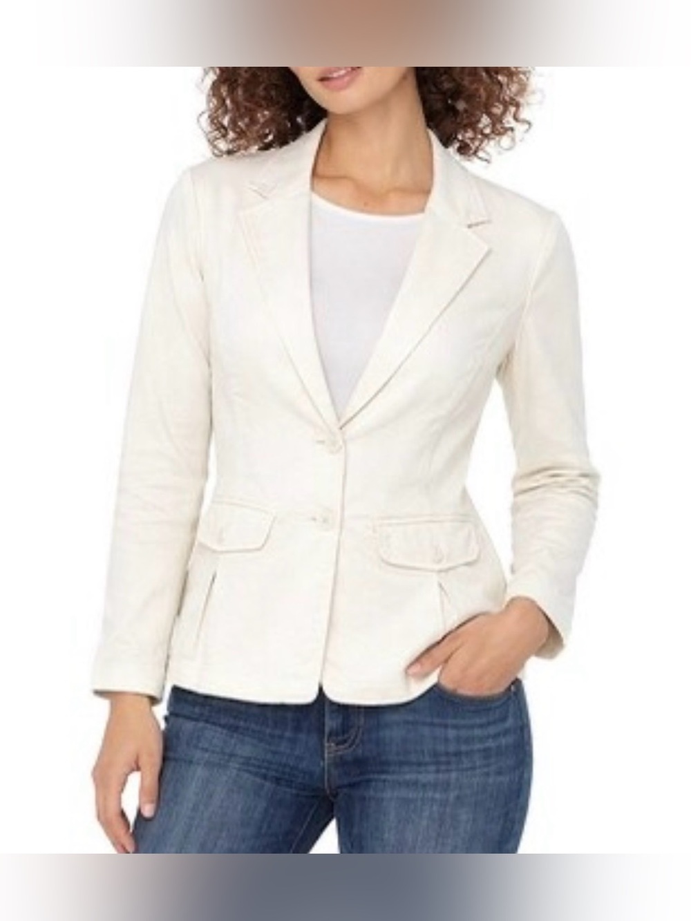 NWT Liverpool Los Angeles Stretch Peplum Blazer Jacket Whipped Cream Sz S